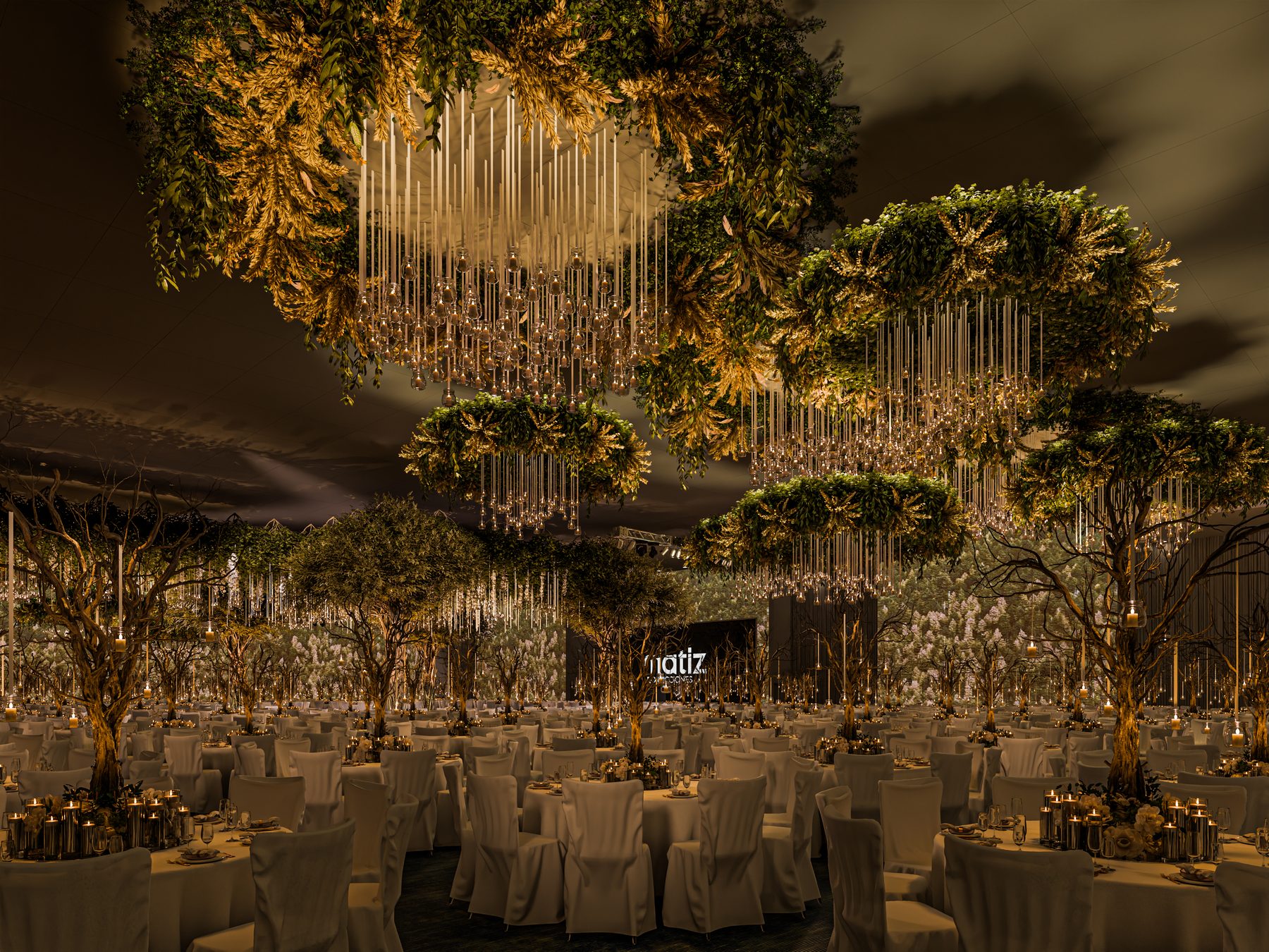 Instalación dorada suspendida · gala
