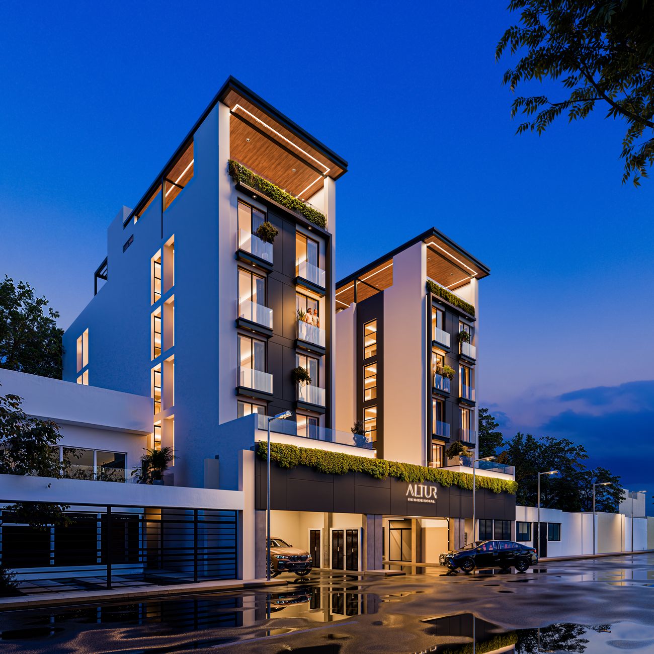 Render arquitectónico — Fachada residencial