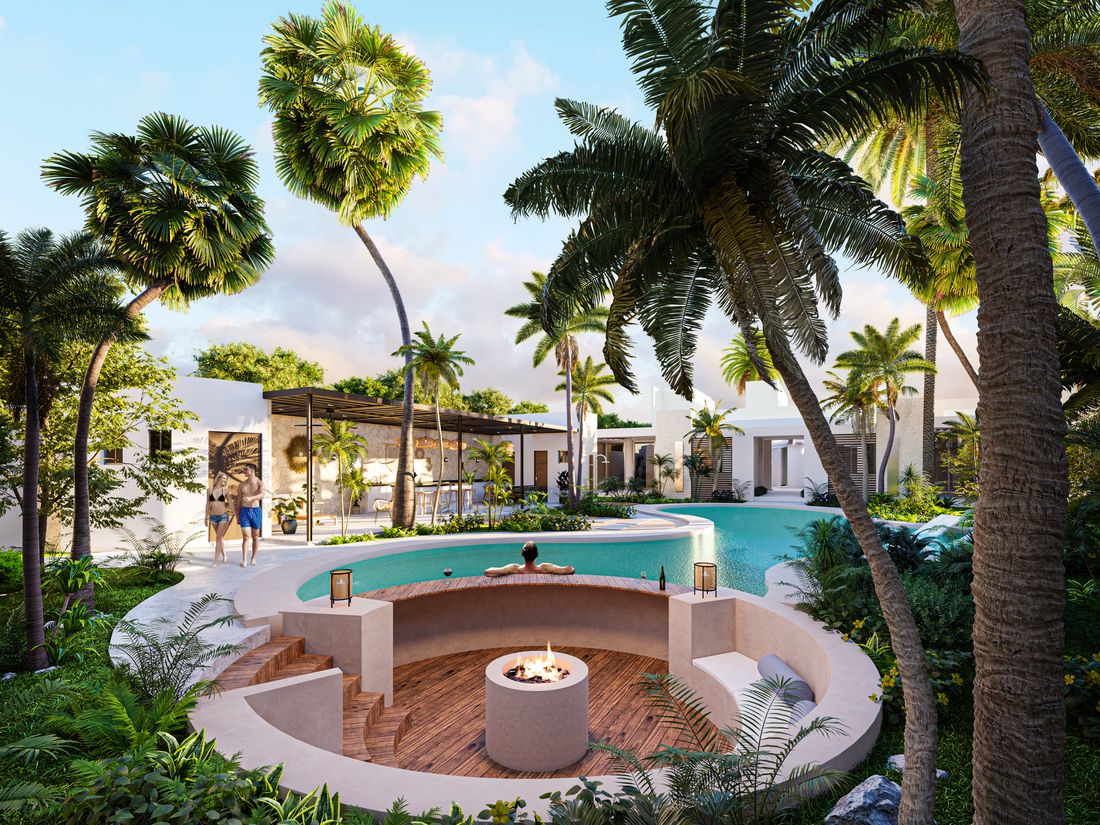 Render arquitectónico — Amenidad con alberca